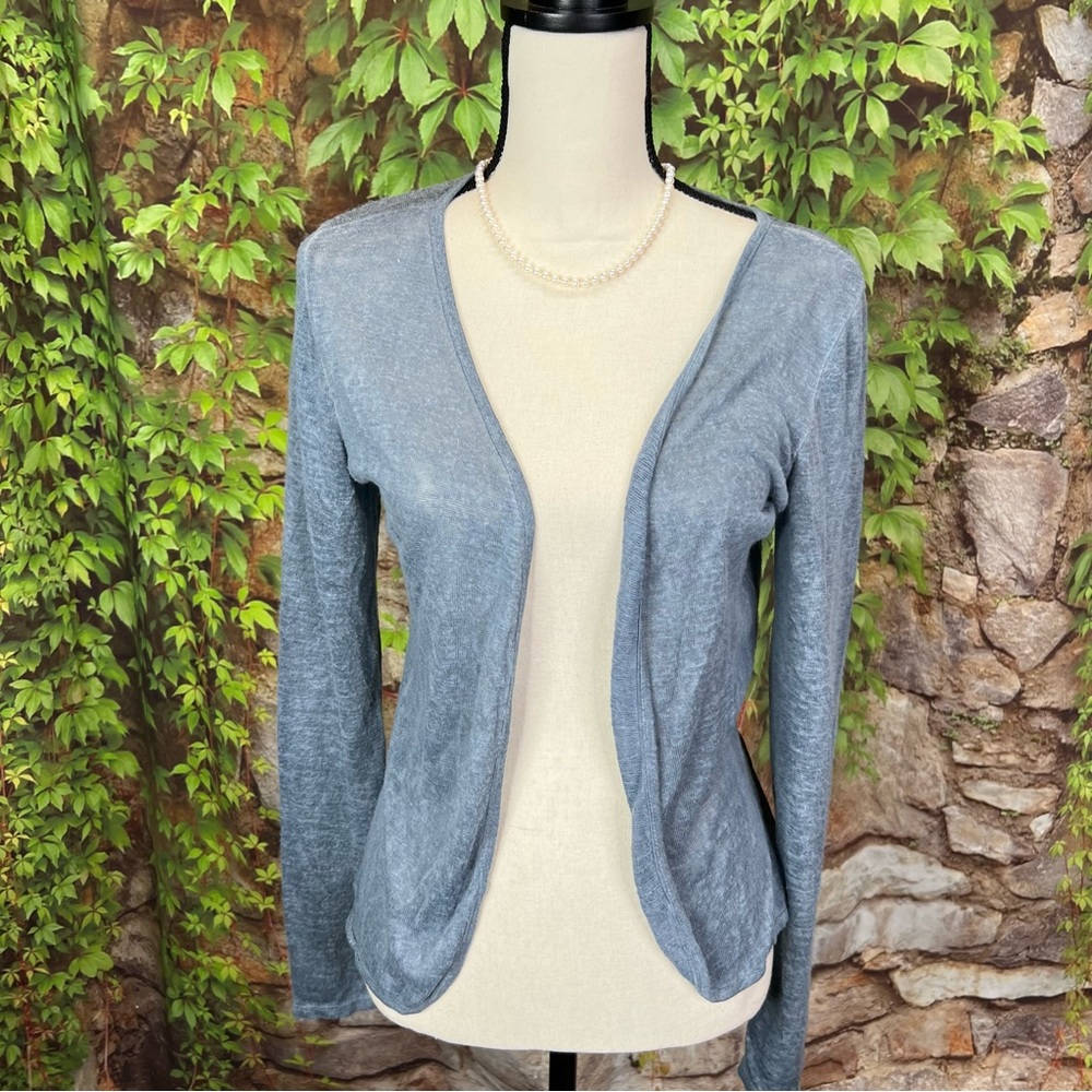 ELENA BALDI Quiet Luxury Blue/Gray Italian Made Linen and Chiffon Sweater, S - Picture 3 of 8
